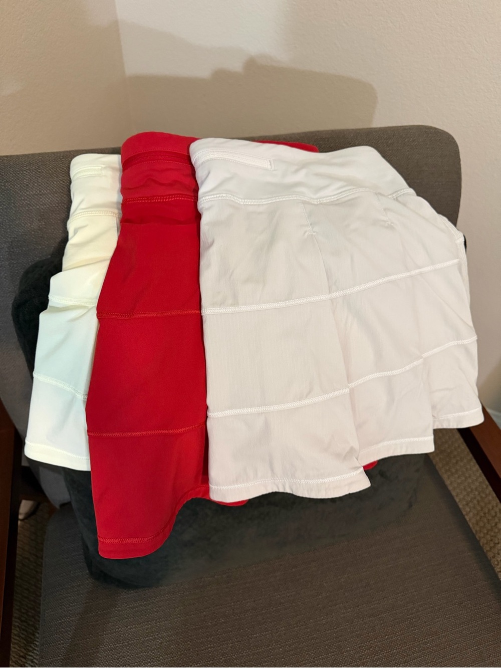 Lululemon Pace Rival Athletic Skort Set in White, Red, and pale yellow